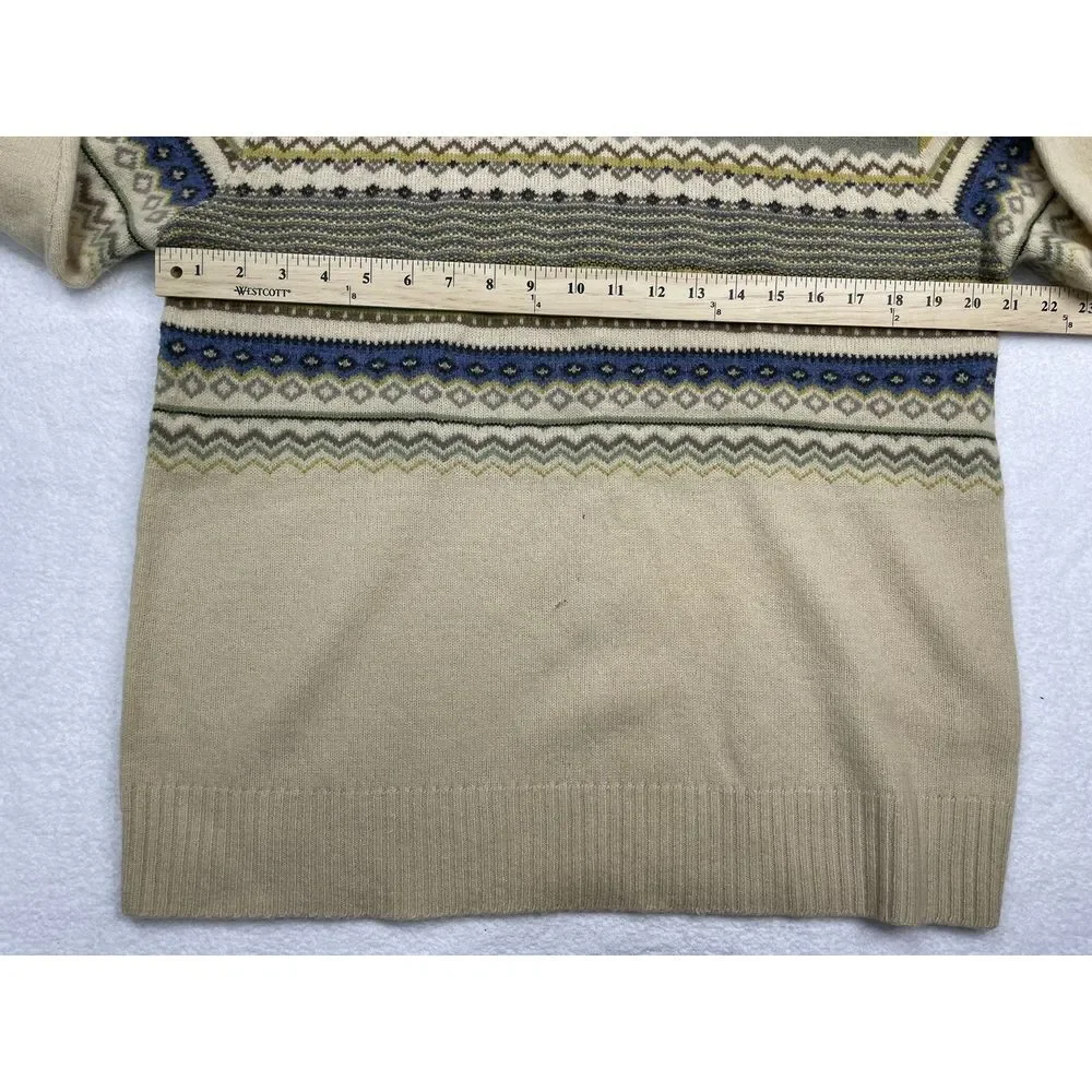 Vintage J Crew Men Cream 100% Lambswool L/S Fair Isle Sweater size‎ L.